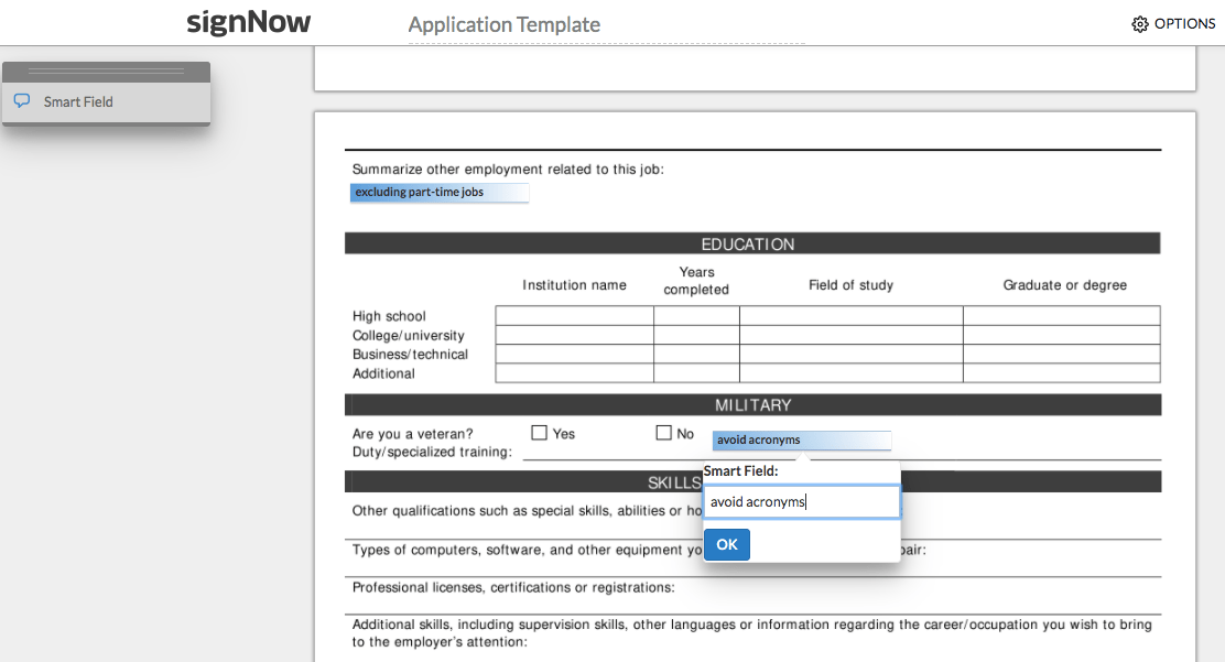 Image of how to Insert Smart Fields using airSlate SignNow.