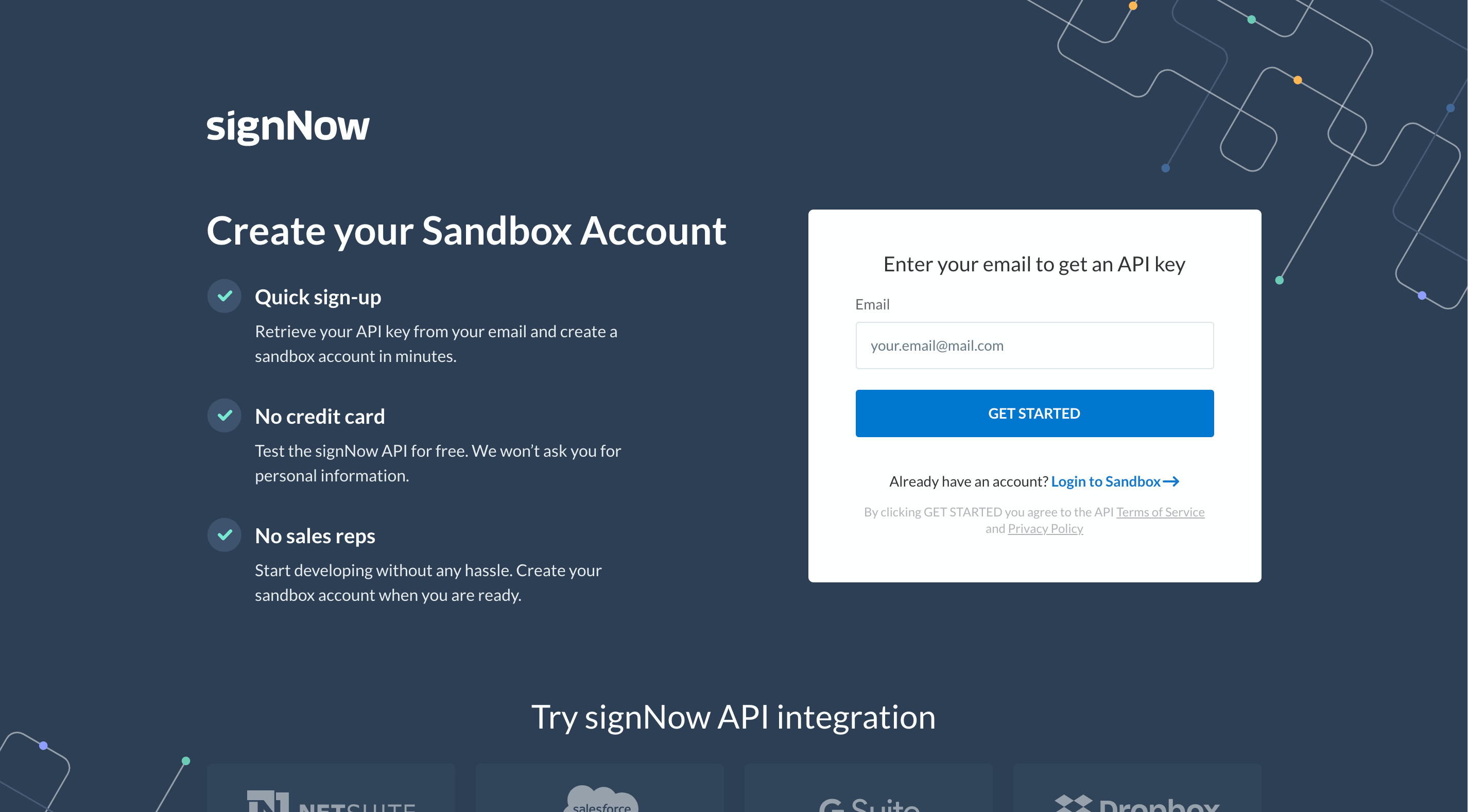 Create API sandbox form