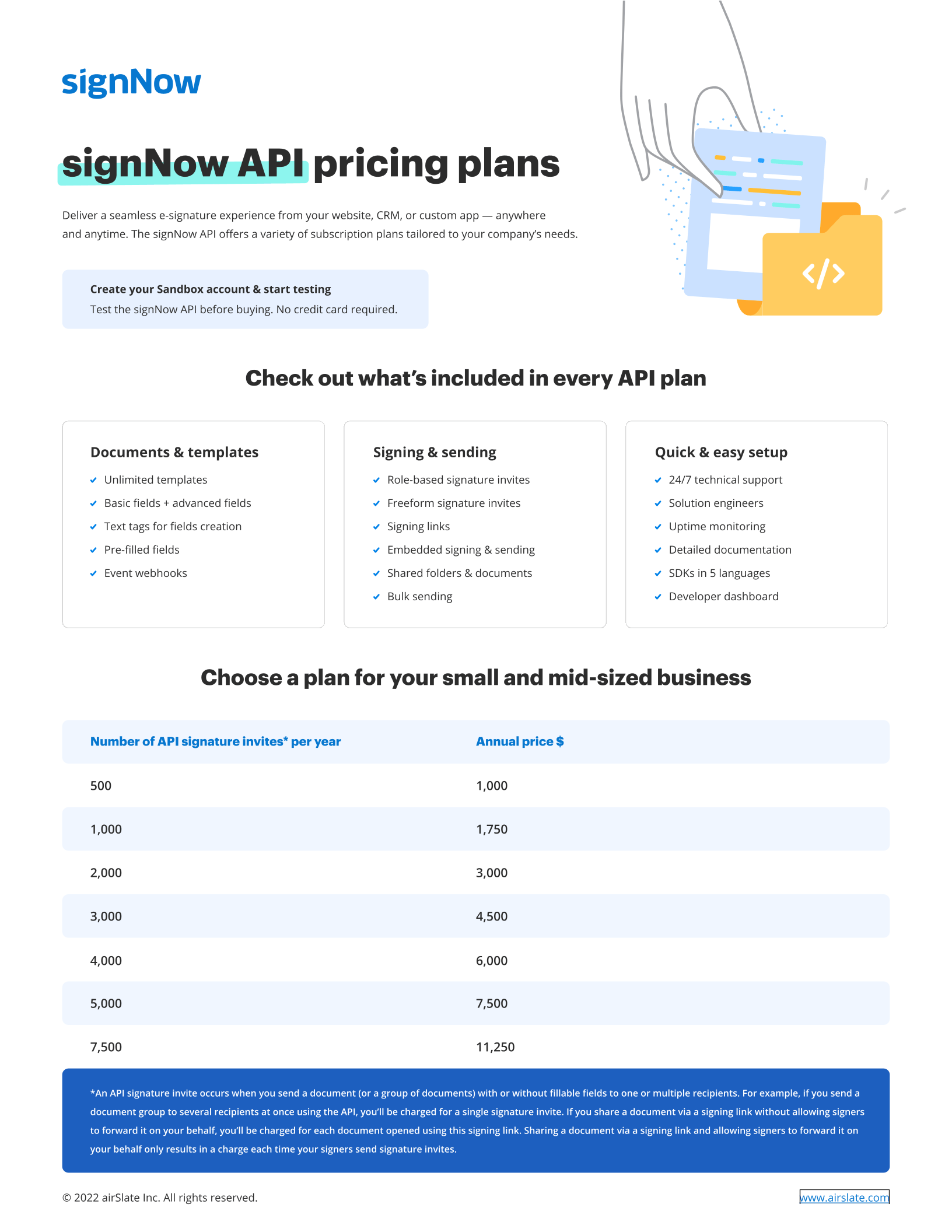 signNow API pricing overview