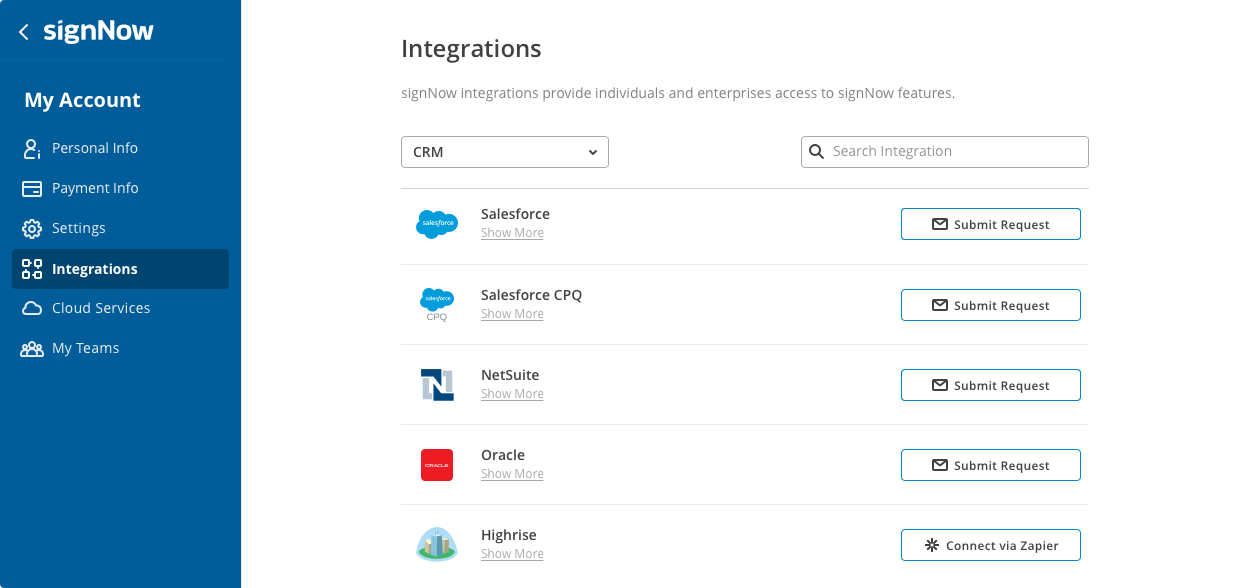 Slide illustrating signNow integrations