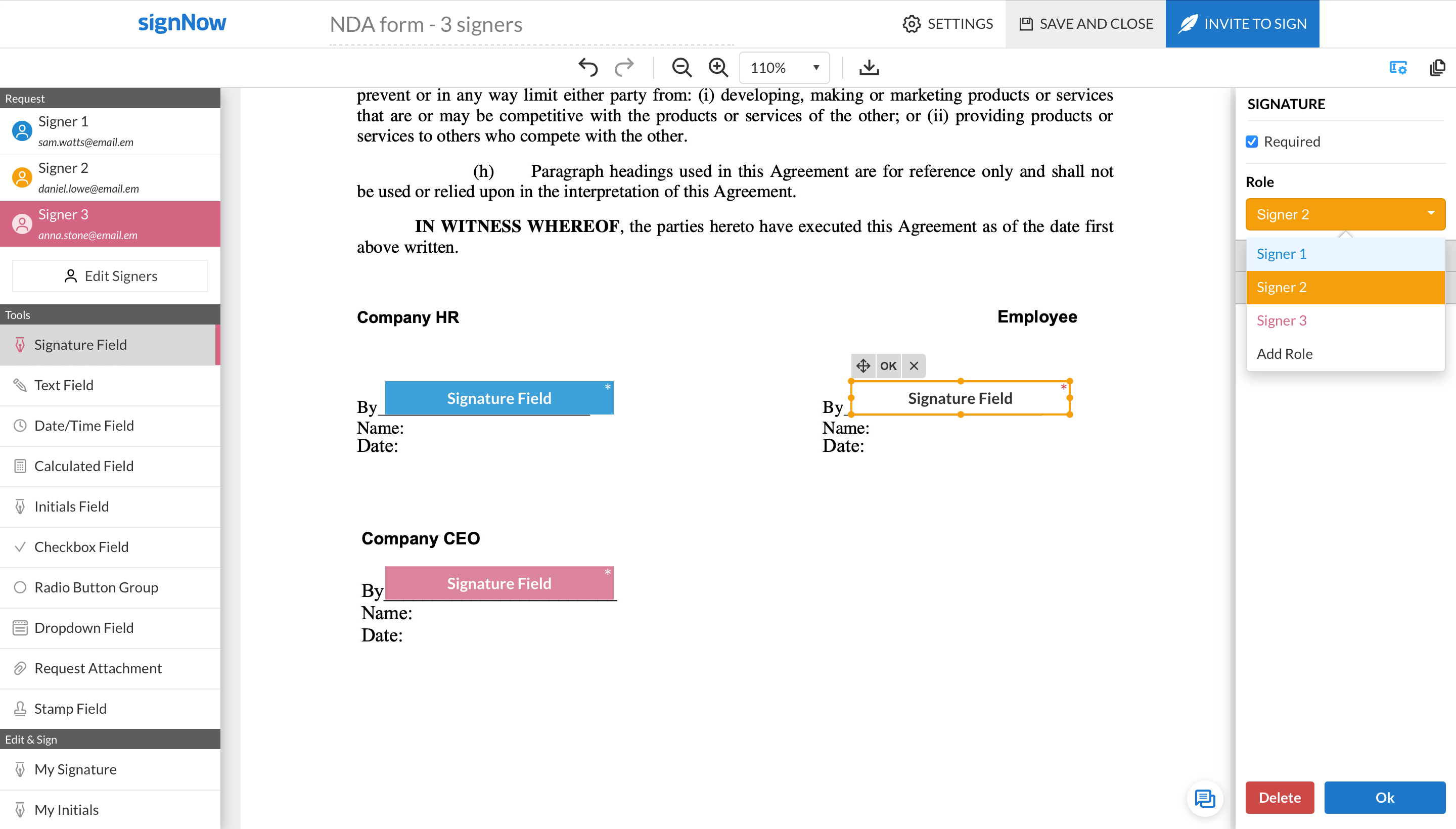 create pdf form with signature field